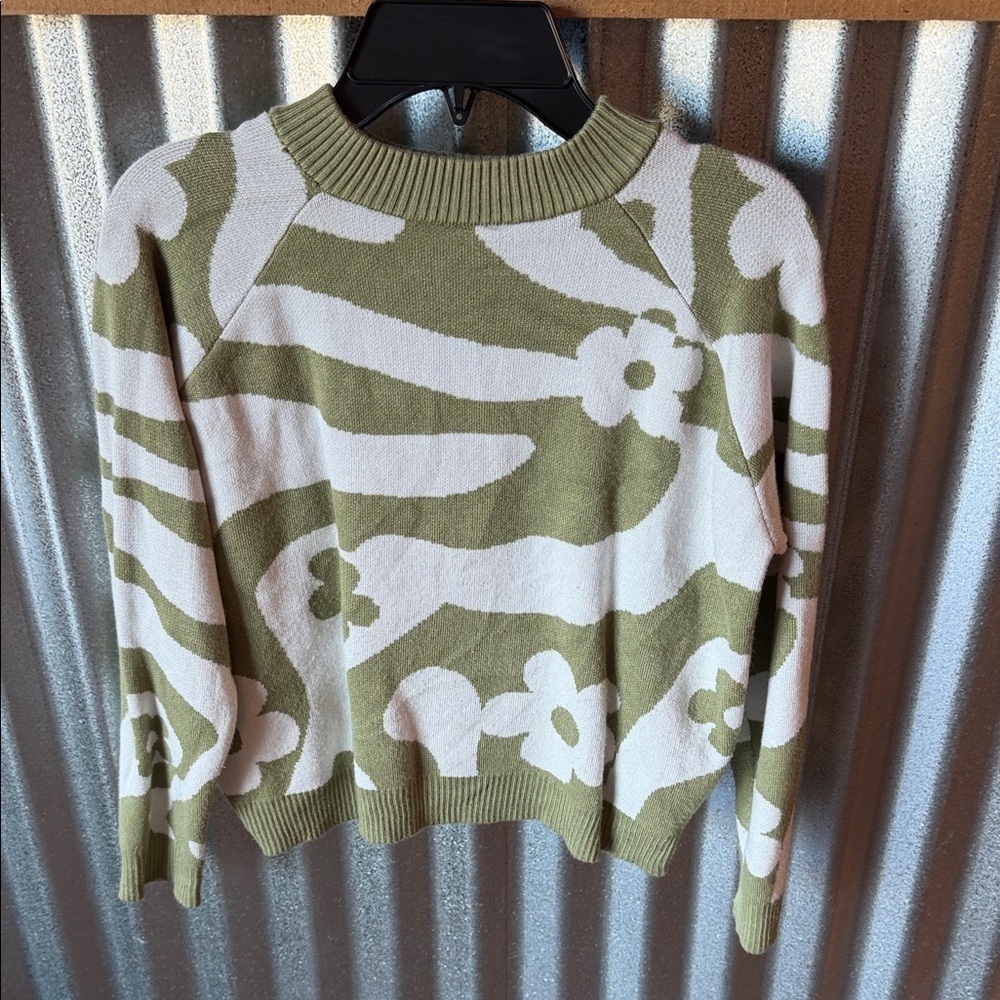 Say What? Olive and White Kids Floral Sweater